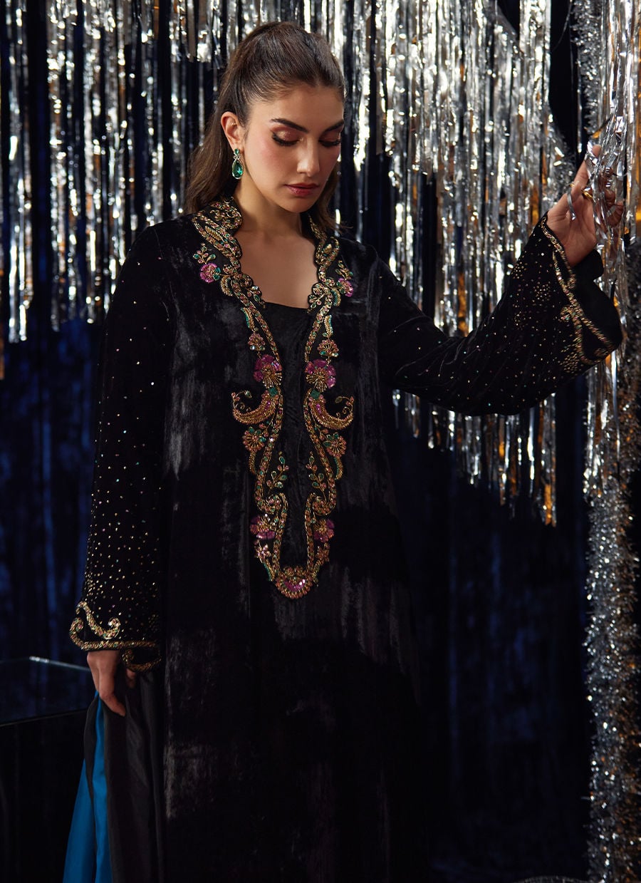 Farah Talib Aziz | Velvet Fete 4 | Nori Black Kaftan - Official Farah Talib Aziz stockist in UK - Sakeena London