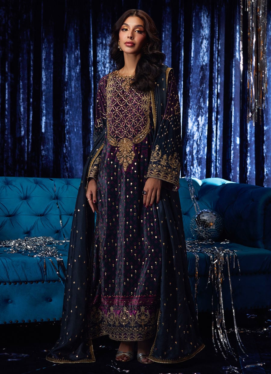 Farah Talib Aziz | Velvet Fete 4 | Reeya Velvet Shirt And Dupatta - Official Farah Talib Aziz stockist in UK - Sakeena London