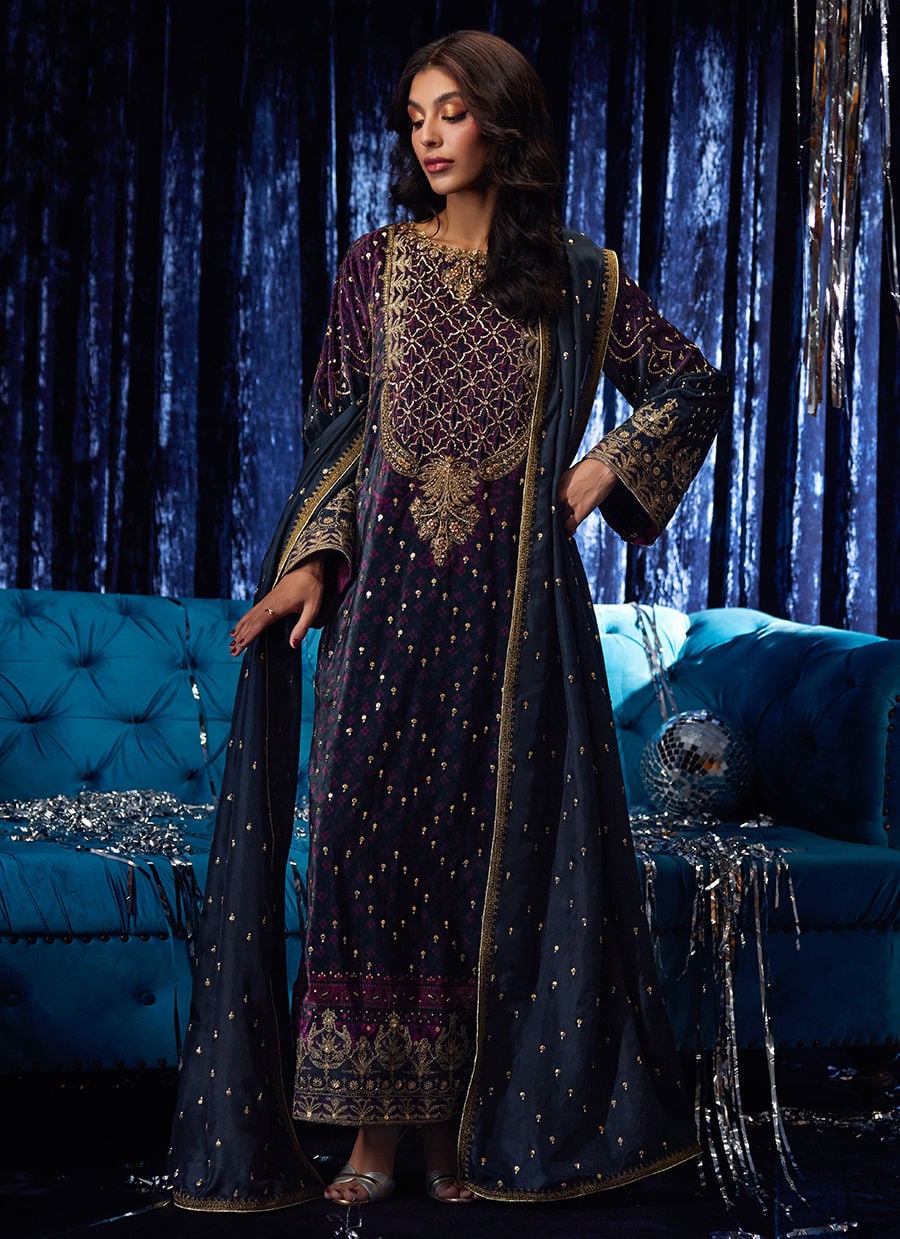 Farah Talib Aziz | Velvet Fete 4 | Reeya Velvet Shirt And Dupatta - Official Farah Talib Aziz stockist in UK - Sakeena London