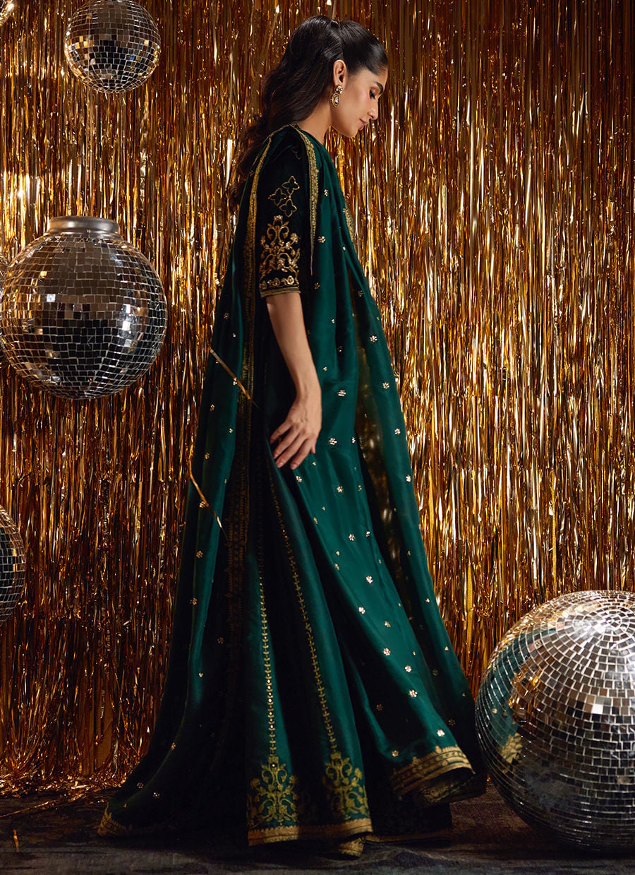Farah Talib Aziz | Velvet Fete 4 | Sera Emerald Lehnga Choli - Official Farah Talib Aziz stockist in UK - Sakeena London