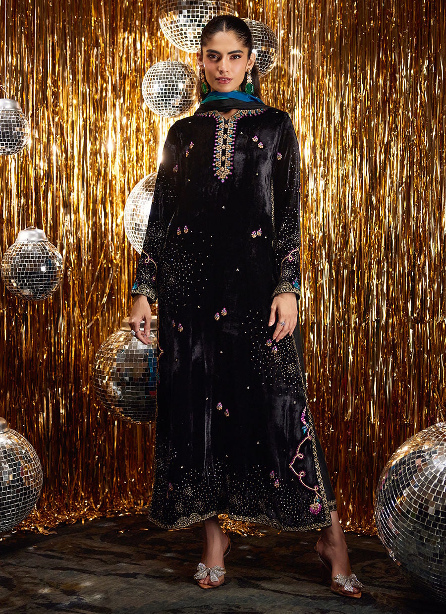 Farah Talib Aziz | Velvet Fete 4 | Masika Black Shirt And Dupatta - Official Farah Talib Aziz stockist in UK - Sakeena London