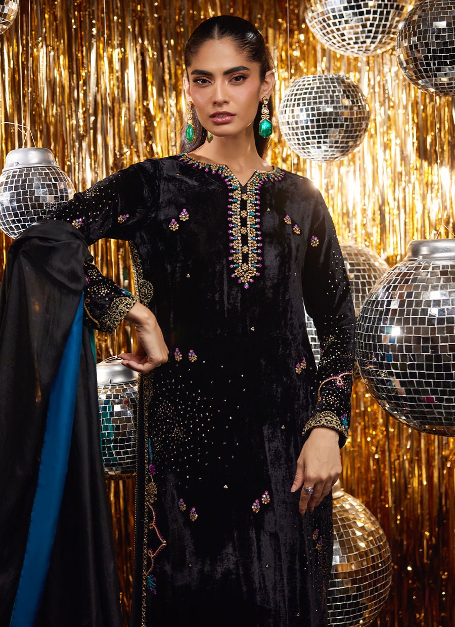 Farah Talib Aziz | Velvet Fete 4 | Masika Black Shirt And Dupatta - Official Farah Talib Aziz stockist in UK - Sakeena London