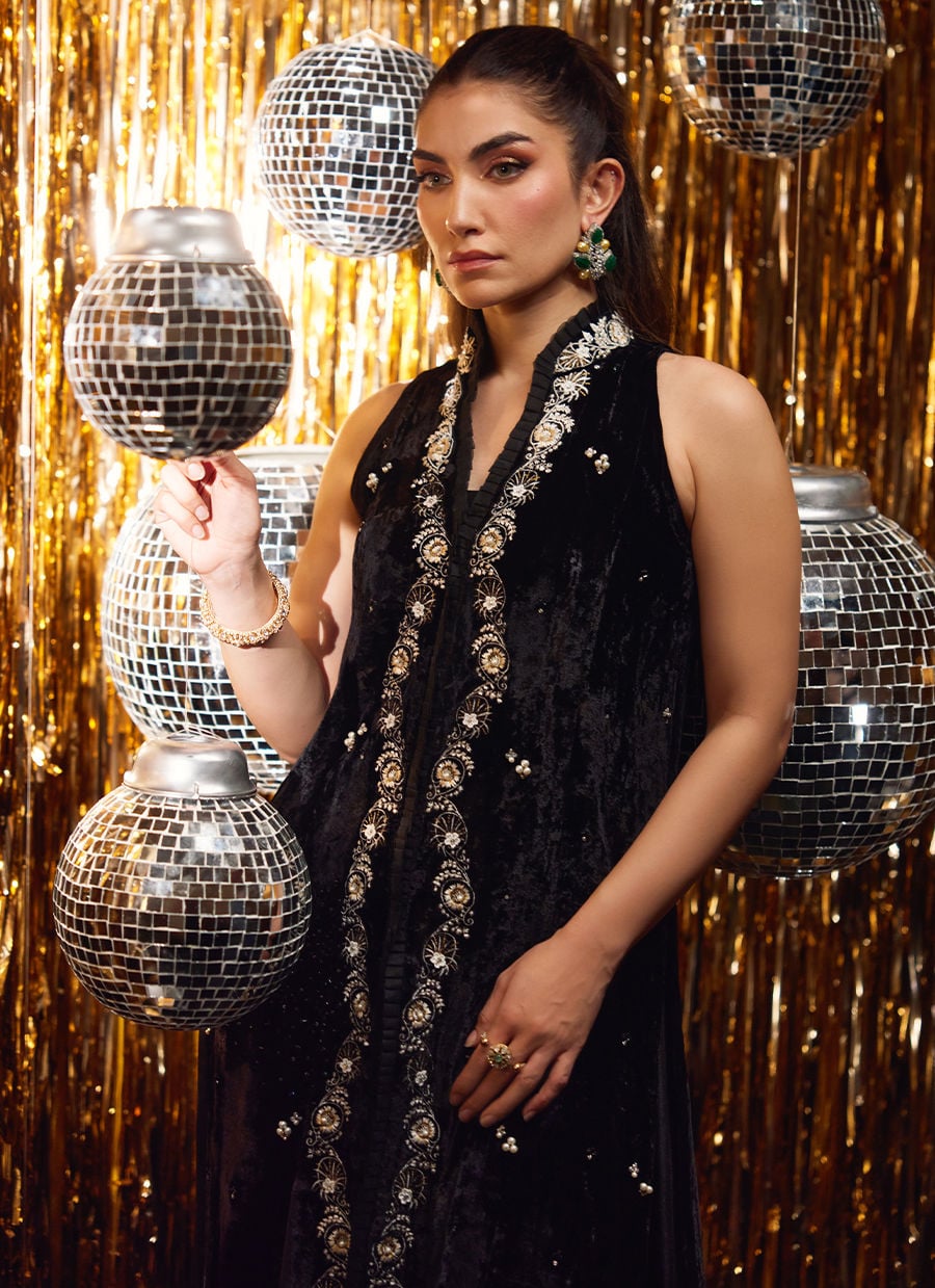 Farah Talib Aziz | Velvet Fete 4 | Aveline Black Velvet Jacket - Official Farah Talib Aziz stockist in UK - Sakeena London
