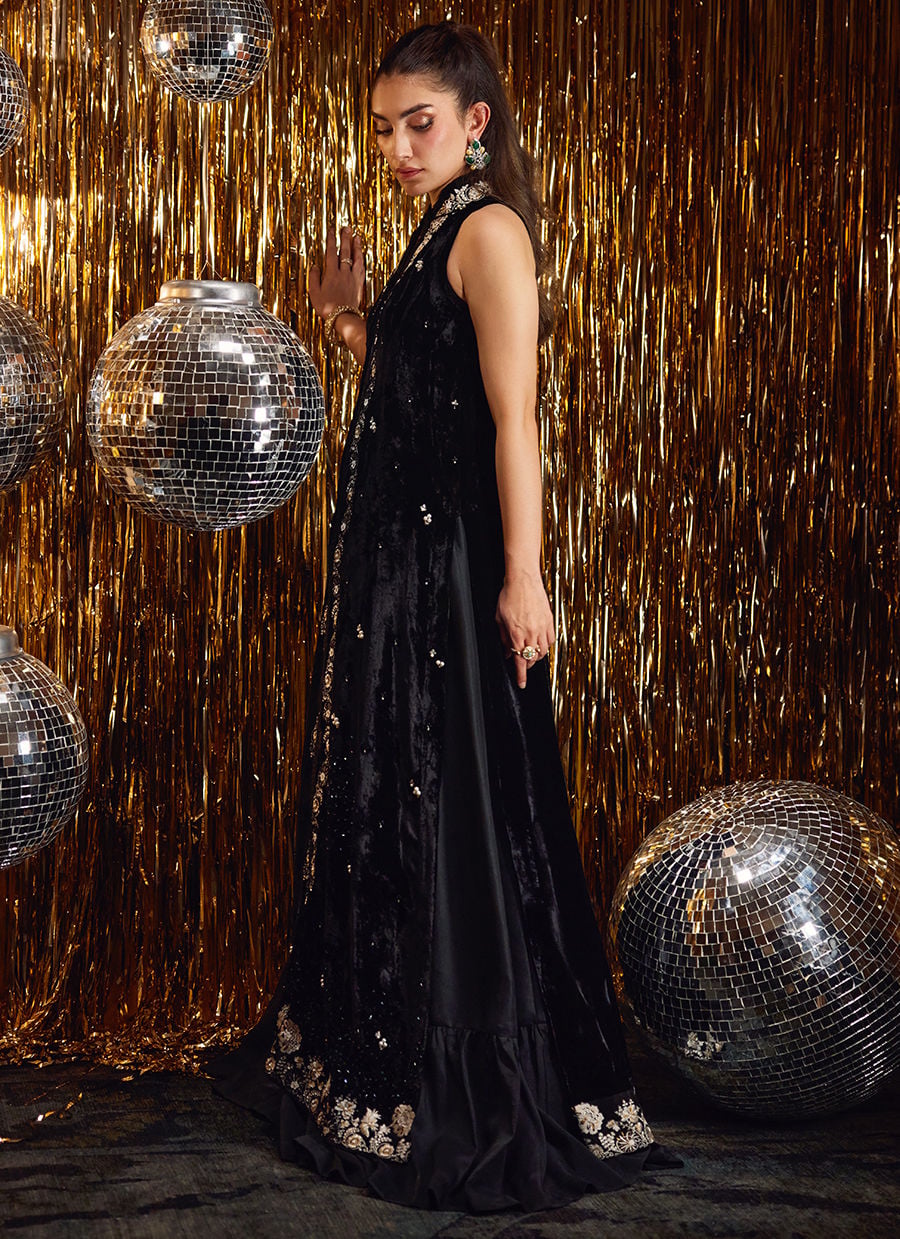 Farah Talib Aziz | Velvet Fete 4 | Aveline Black Velvet Jacket - Official Farah Talib Aziz stockist in UK - Sakeena London