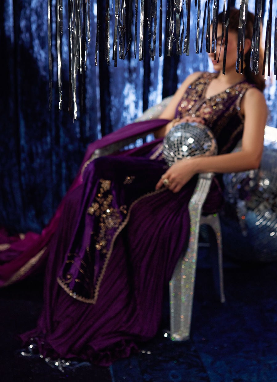 Farah Talib Aziz | Velvet Fete 4 | Amima Aubergine Shirt And Dupatta - Official Farah Talib Aziz stockist in UK - Sakeena London