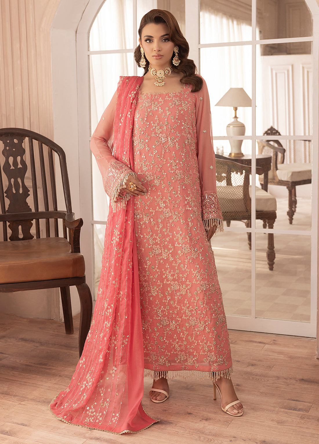 Sahane | Elyssa Festive Chiffon | CT-19003 Rosa - ELYSSA - Official Sahane stockist in UK - Sakeena London