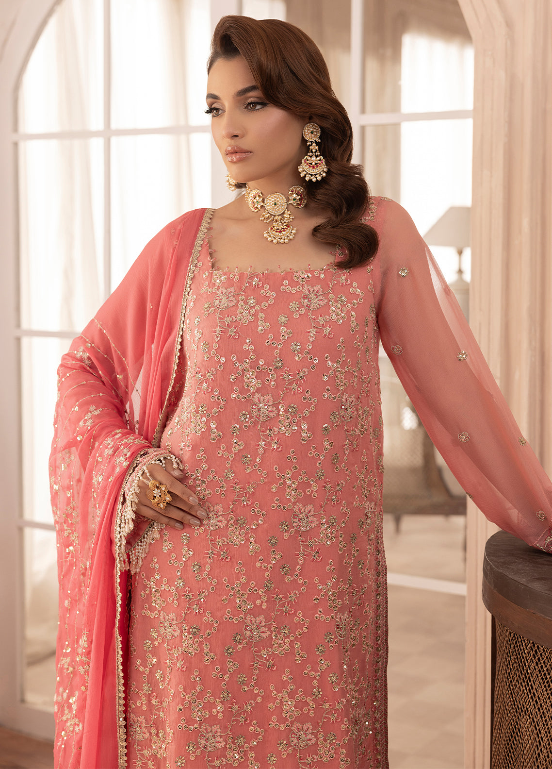Sahane | Elyssa Festive Chiffon | CT-19003 Rosa - ELYSSA - Official Sahane stockist in UK - Sakeena London