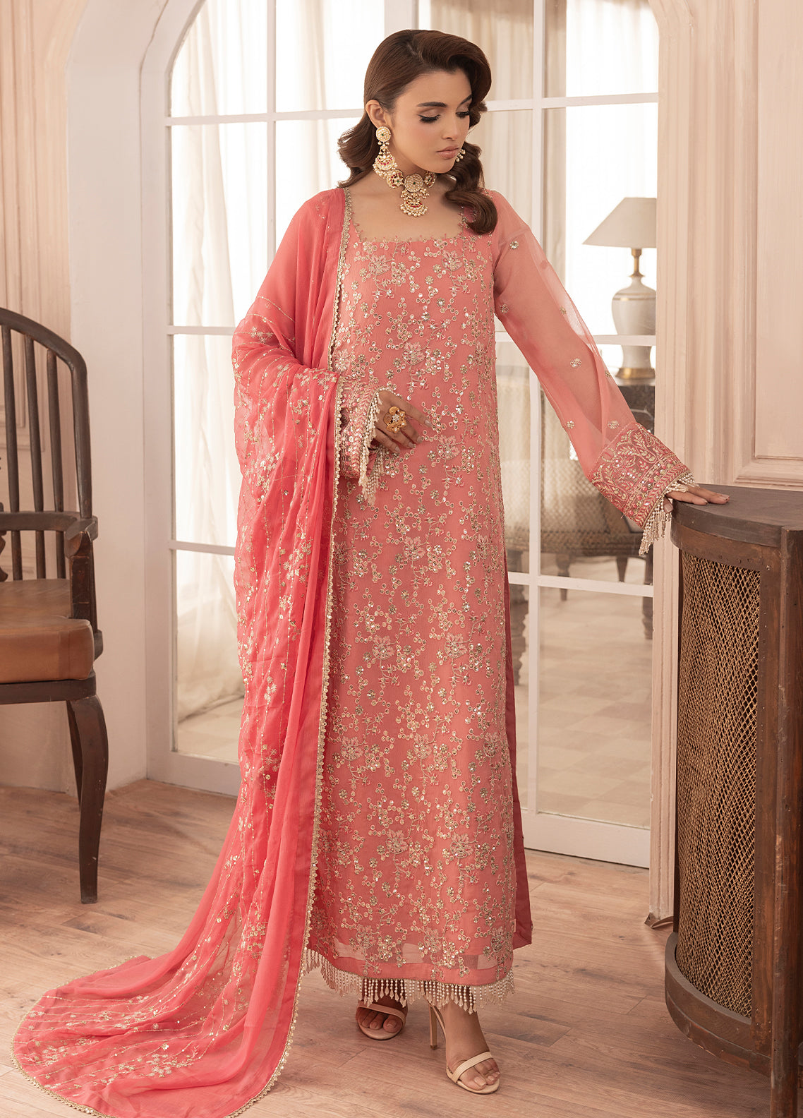 Sahane | Elyssa Festive Chiffon | CT-19003 Rosa - ELYSSA - Official Sahane stockist in UK - Sakeena London