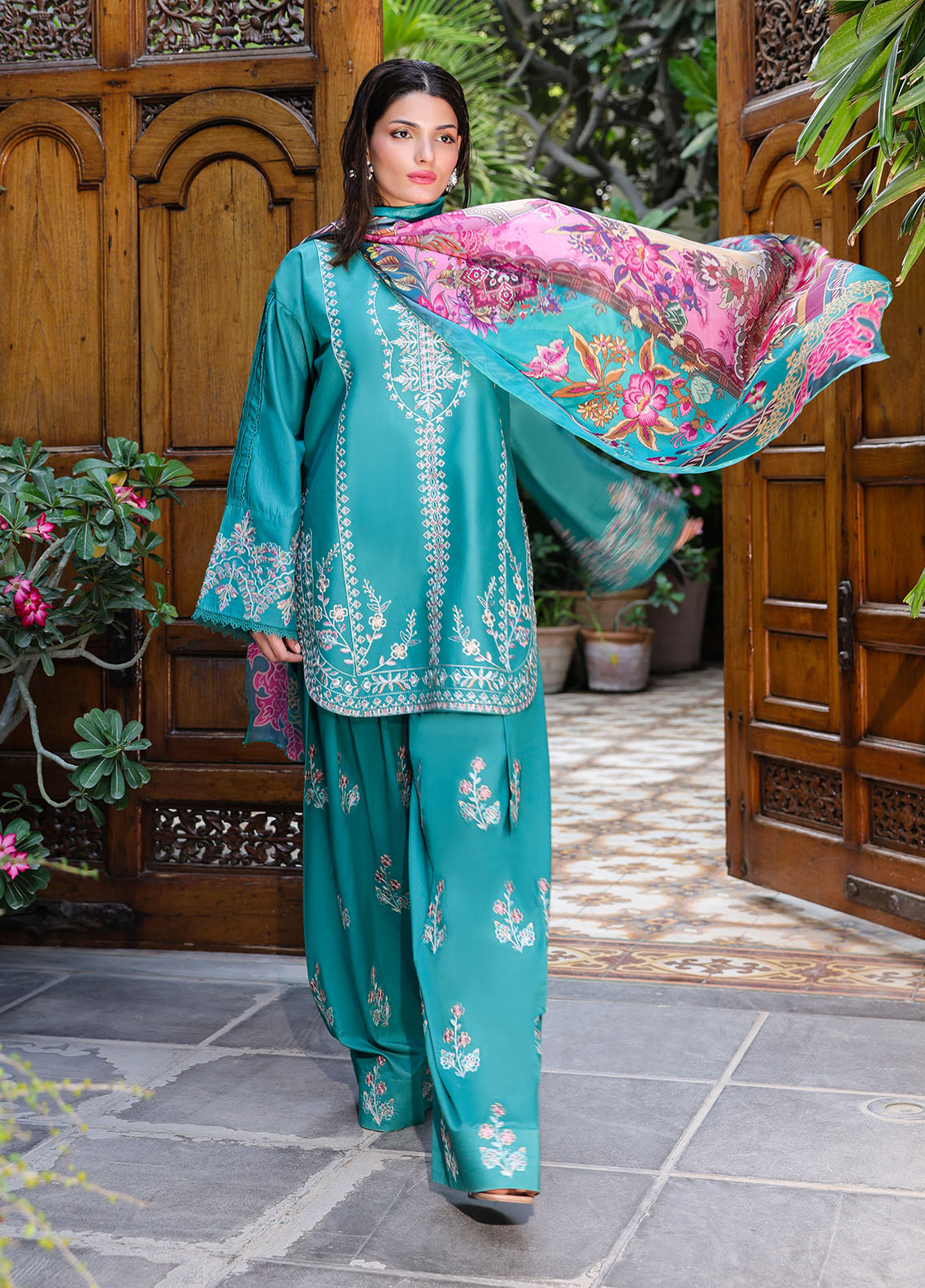 Sahane | Lovent Embroidered Pret 25 | ME23009 Verdelia - Official Sahane stockist in UK - Sakeena London