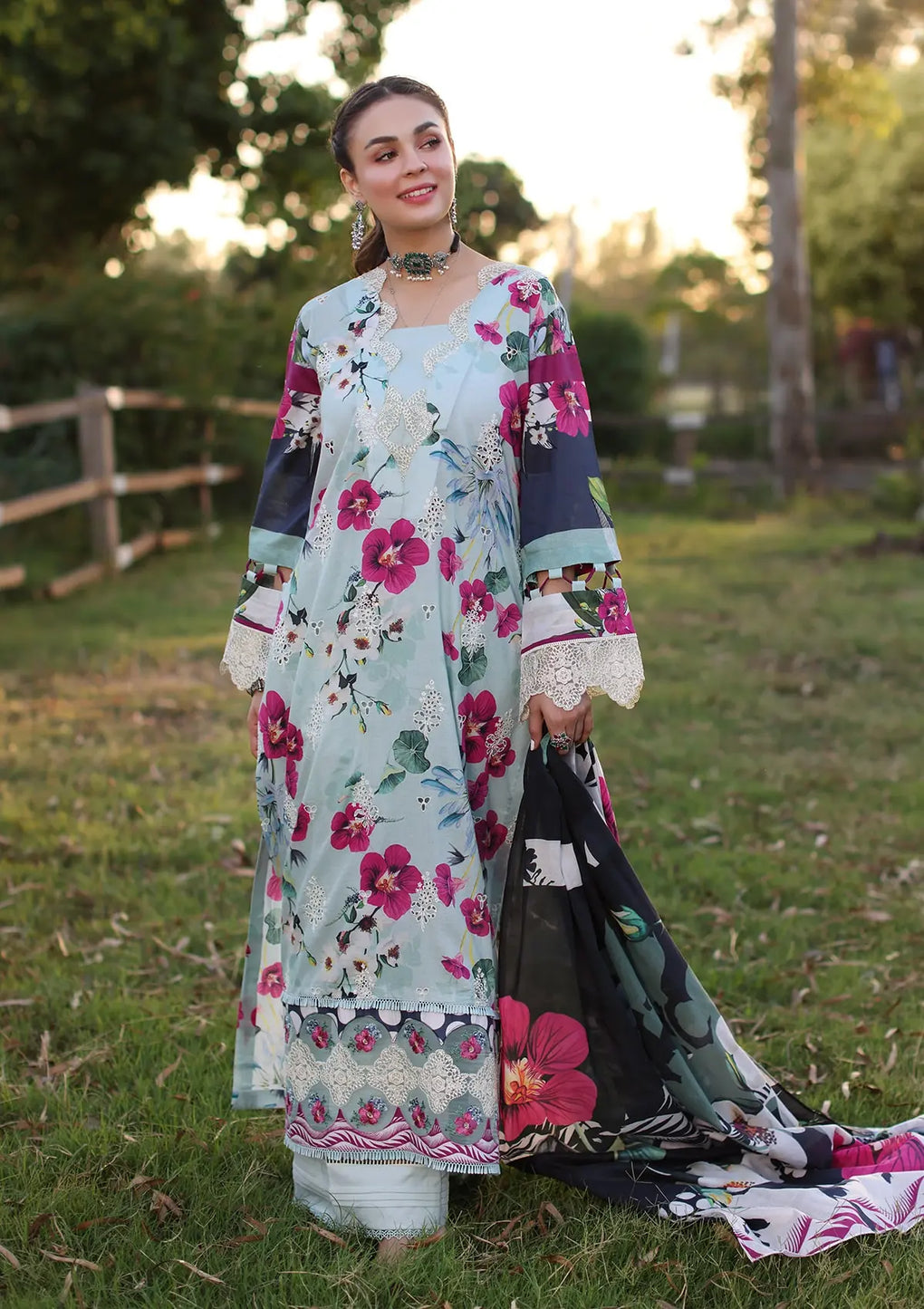 Elaf Premium | Prints Chikankari 24 | 01B AQUABELLA - Official Elaf Premium stockist in UK - Sakeena London