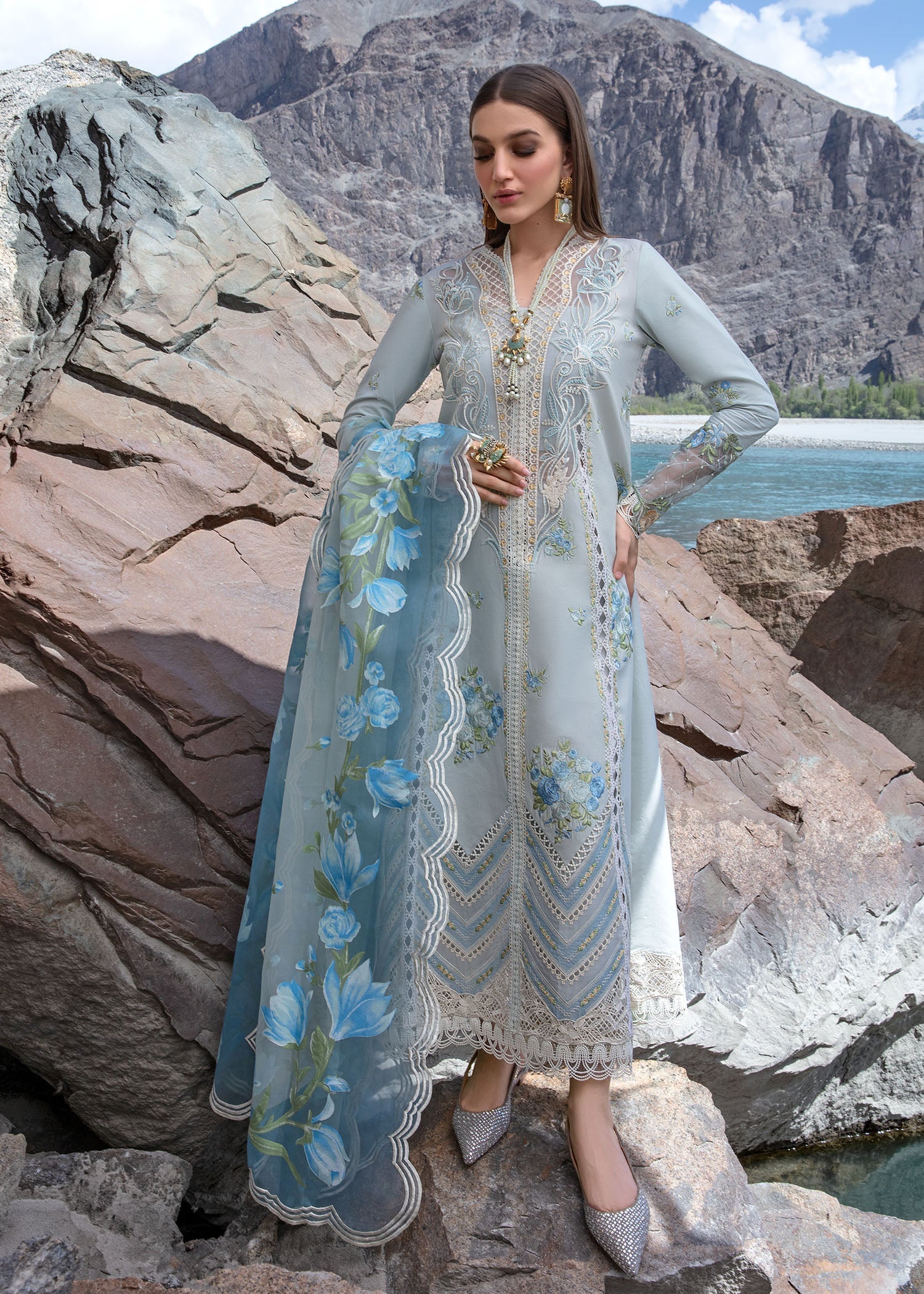 Crimson | Lawn 2024 | Forget Me Not - Ice Blue - Official Crimson stockist in UK - Sakeena London