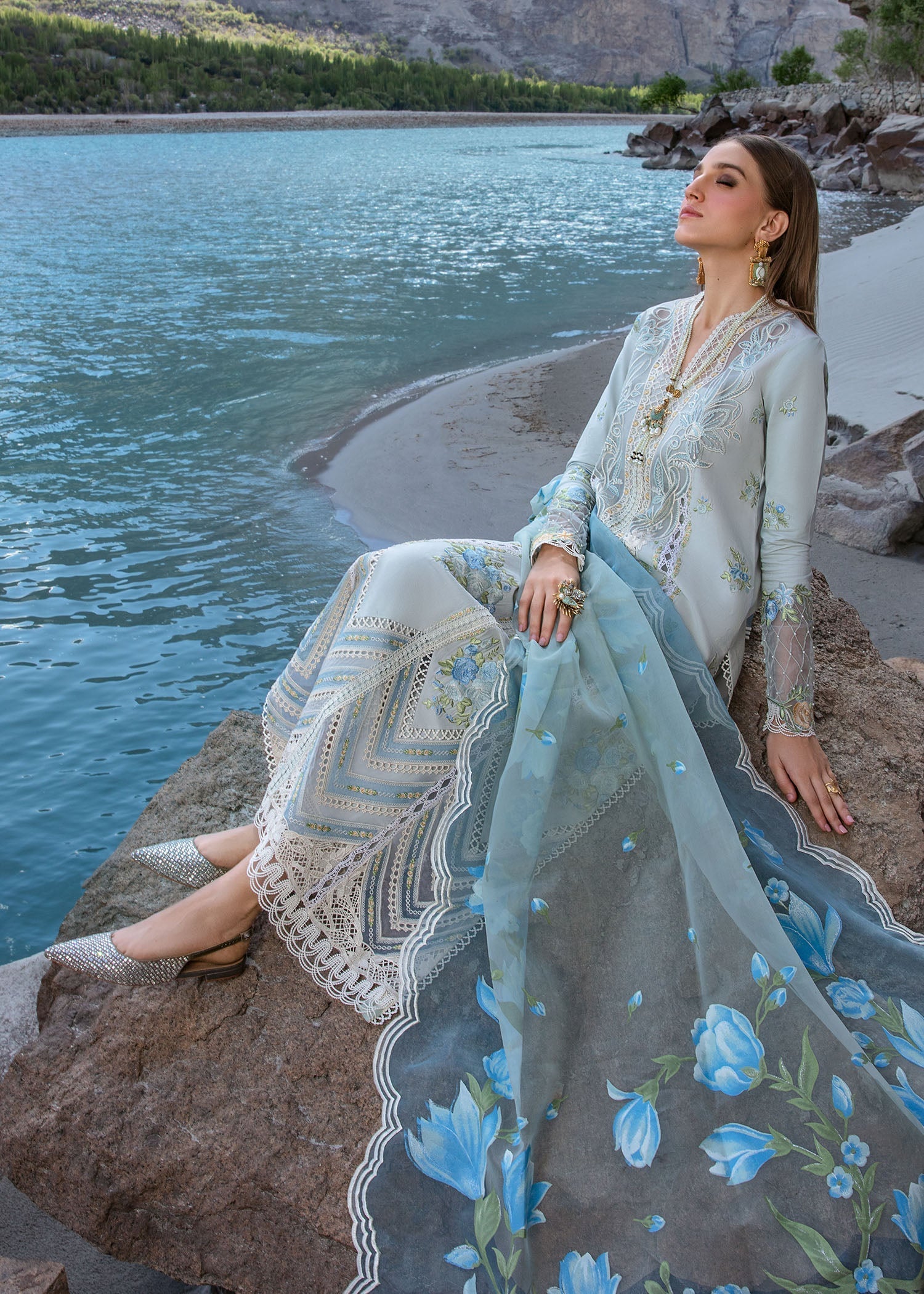 Crimson | Lawn 2024 | Forget Me Not - Ice Blue - Official Crimson stockist in UK - Sakeena London