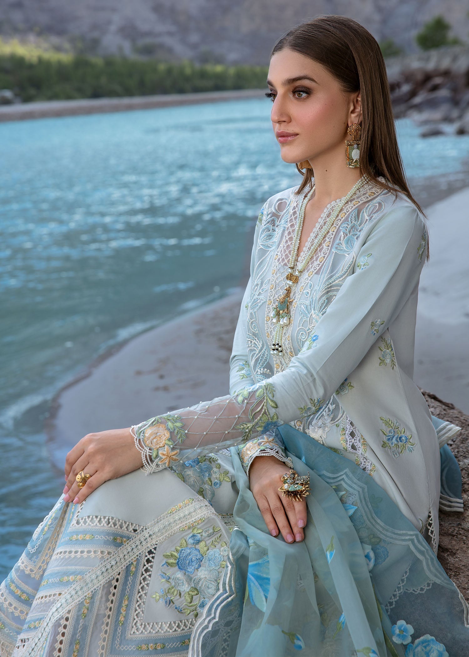 Crimson | Lawn 2024 | Forget Me Not - Ice Blue - Official Crimson stockist in UK - Sakeena London