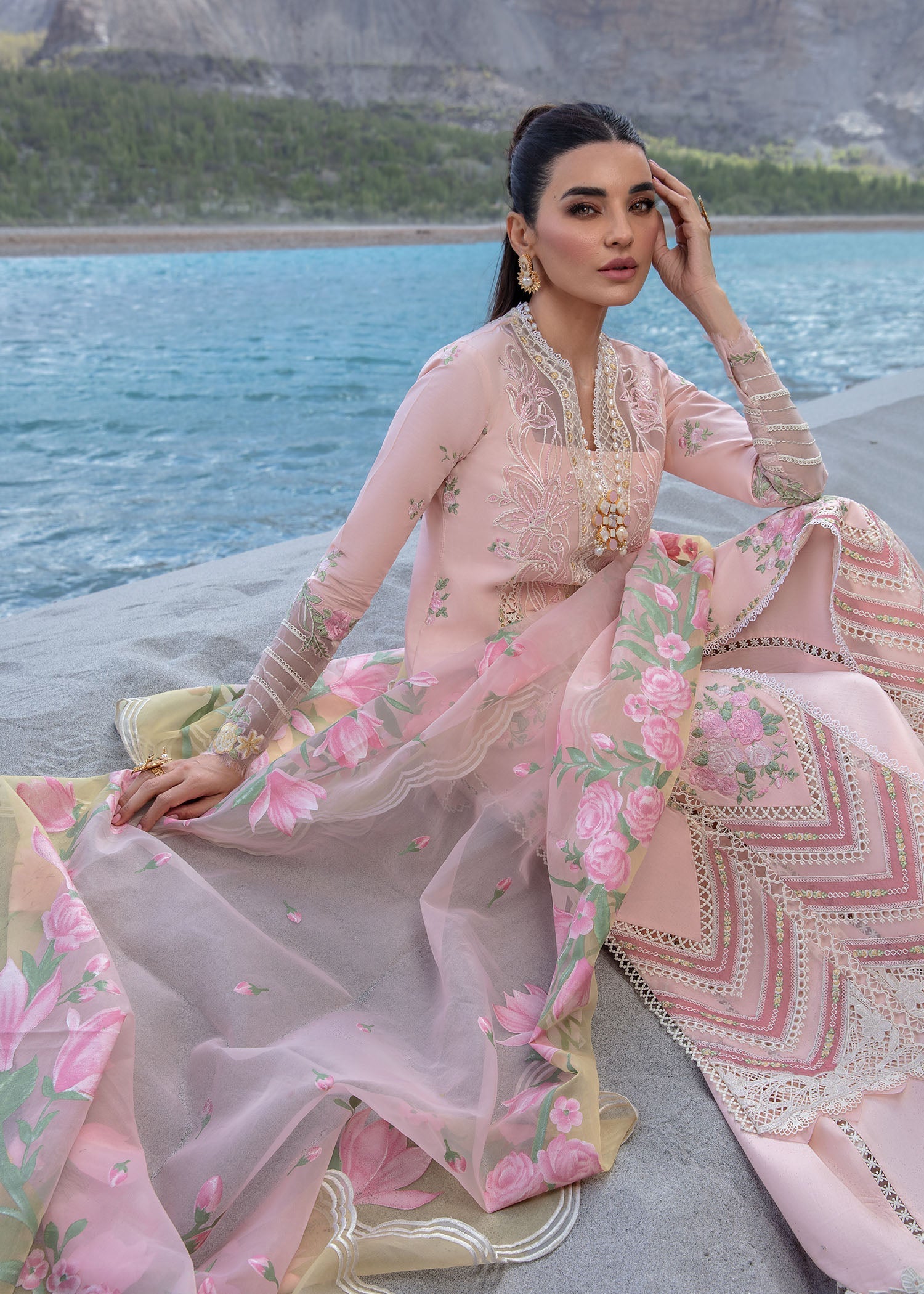 Crimson | Lawn 2024 | Forget Me Not - Sorbet Pink - Official Crimson stockist in UK - Sakeena London