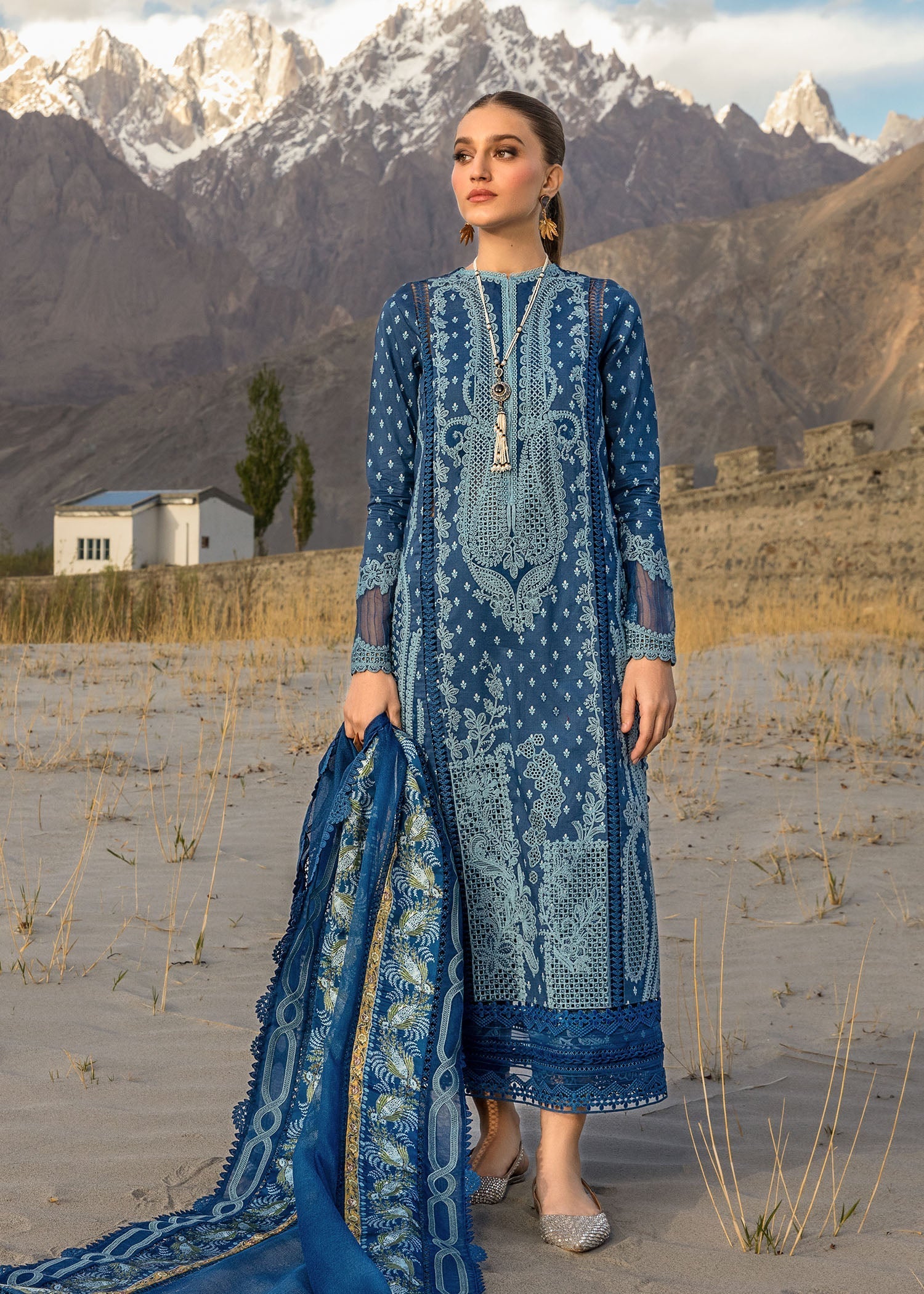 Crimson | Lawn 2024 | Dancing Paisleys - Cobalt - Official Crimson stockist in UK - Sakeena London