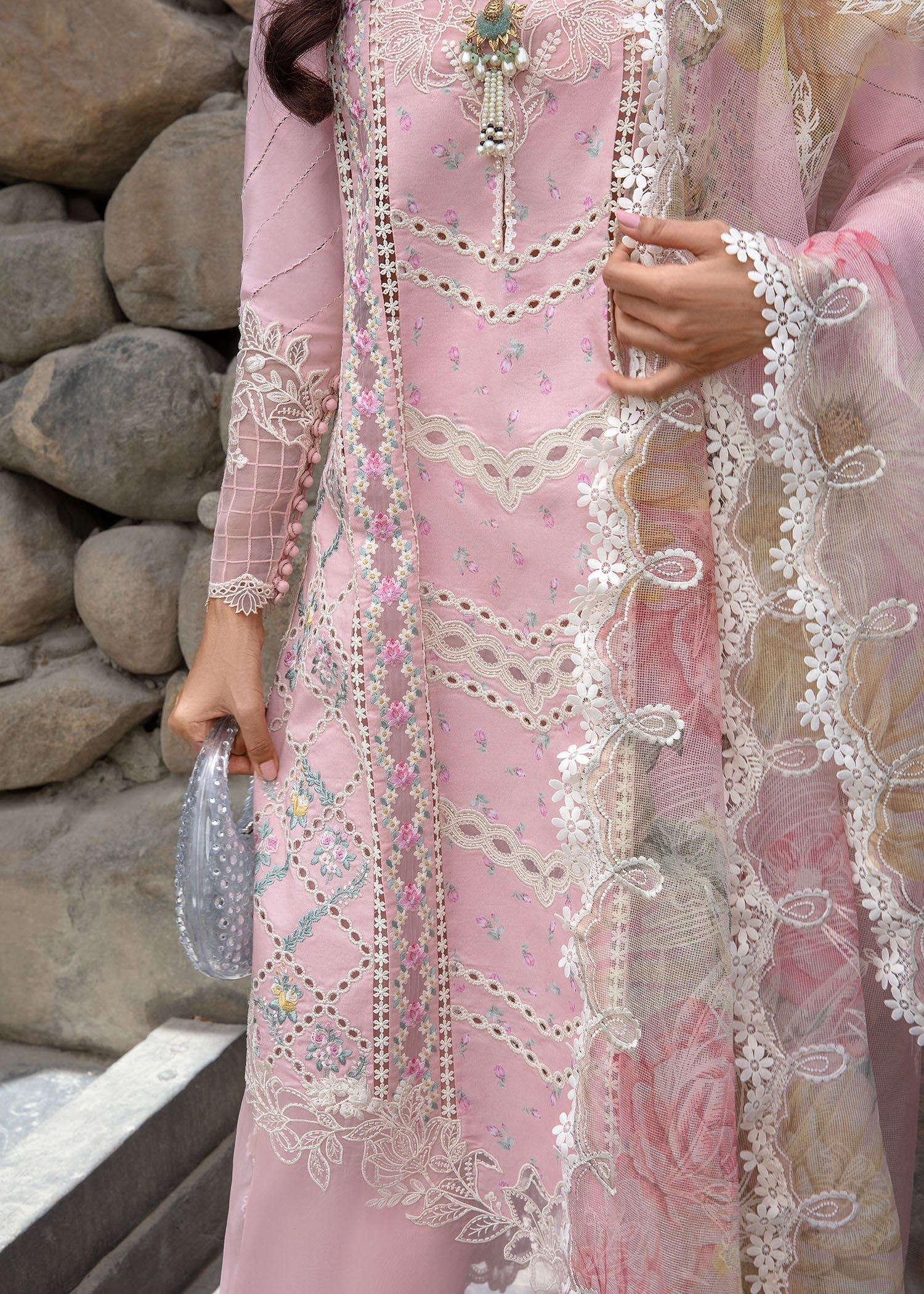 Crimson | Lawn 2024 | A Floral Mesh - Rose Pink - Official Crimson stockist in UK - Sakeena London
