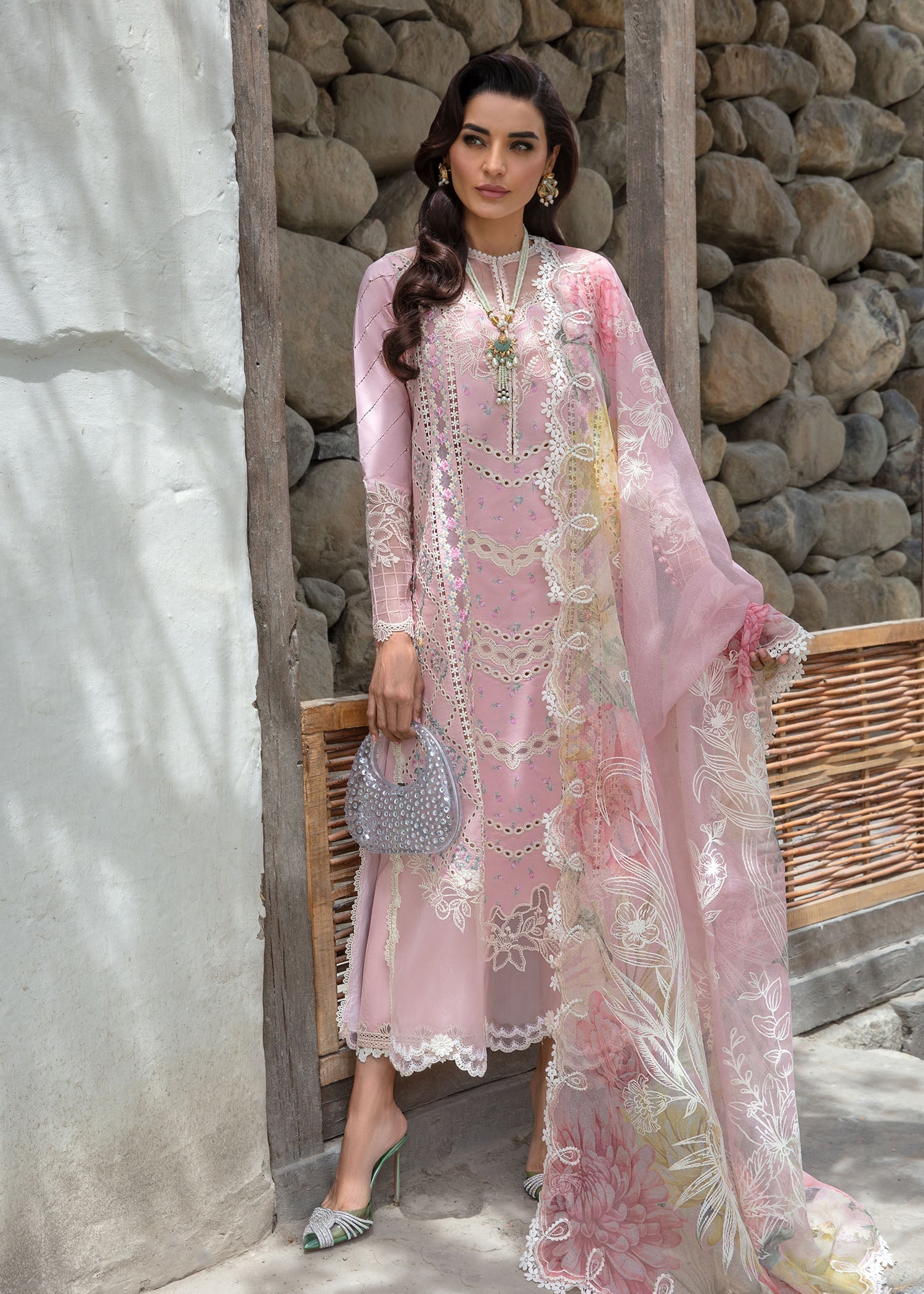 Crimson | Lawn 2024 | A Floral Mesh - Rose Pink - Official Crimson stockist in UK - Sakeena London