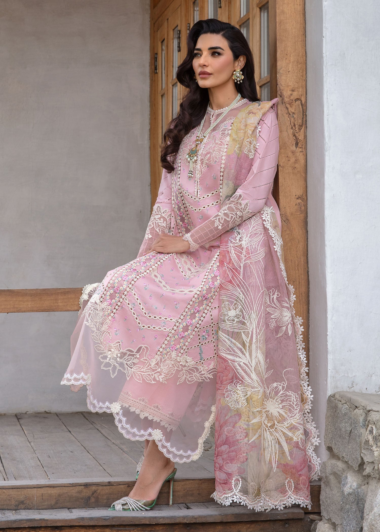 Crimson | Lawn 2024 | A Floral Mesh - Rose Pink - Official Crimson stockist in UK - Sakeena London