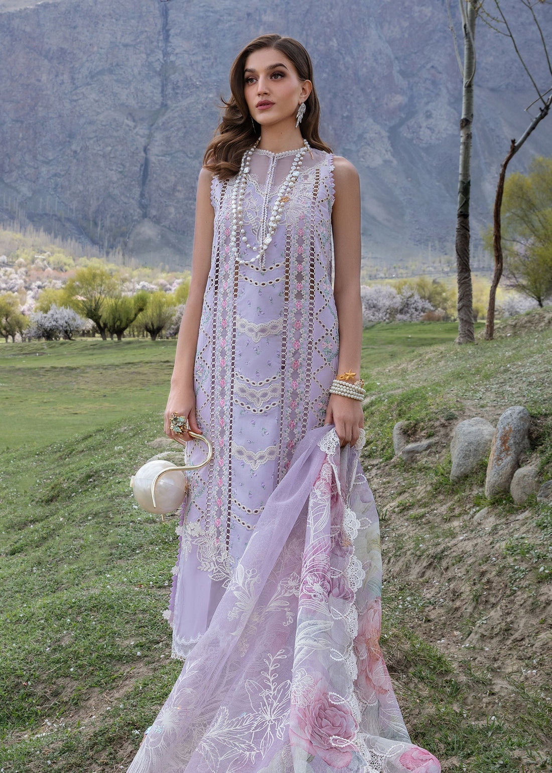 Crimson | Lawn 2024 | A Floral Mesh - Lavender - Official Crimson stockist in UK - Sakeena London