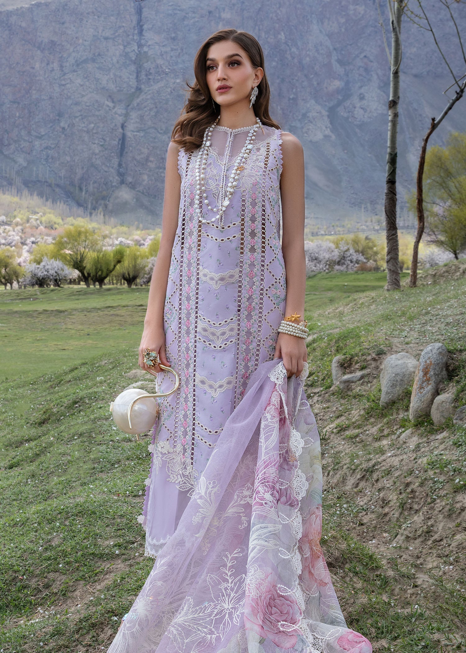 Crimson | Lawn 2024 | A Floral Mesh - Lavender - Official Crimson stockist in UK - Sakeena London