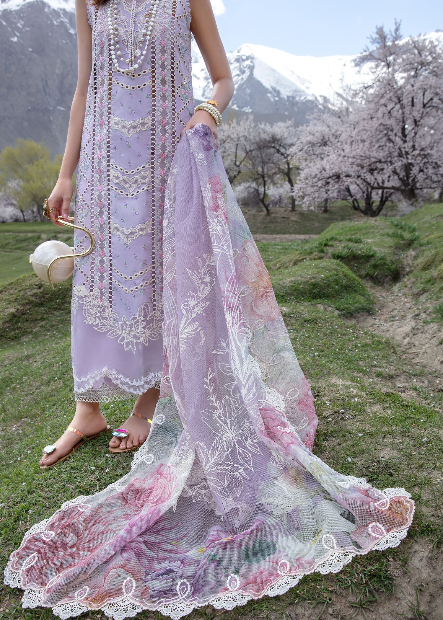 Crimson | Lawn 2024 | A Floral Mesh - Lavender - Official Crimson stockist in UK - Sakeena London