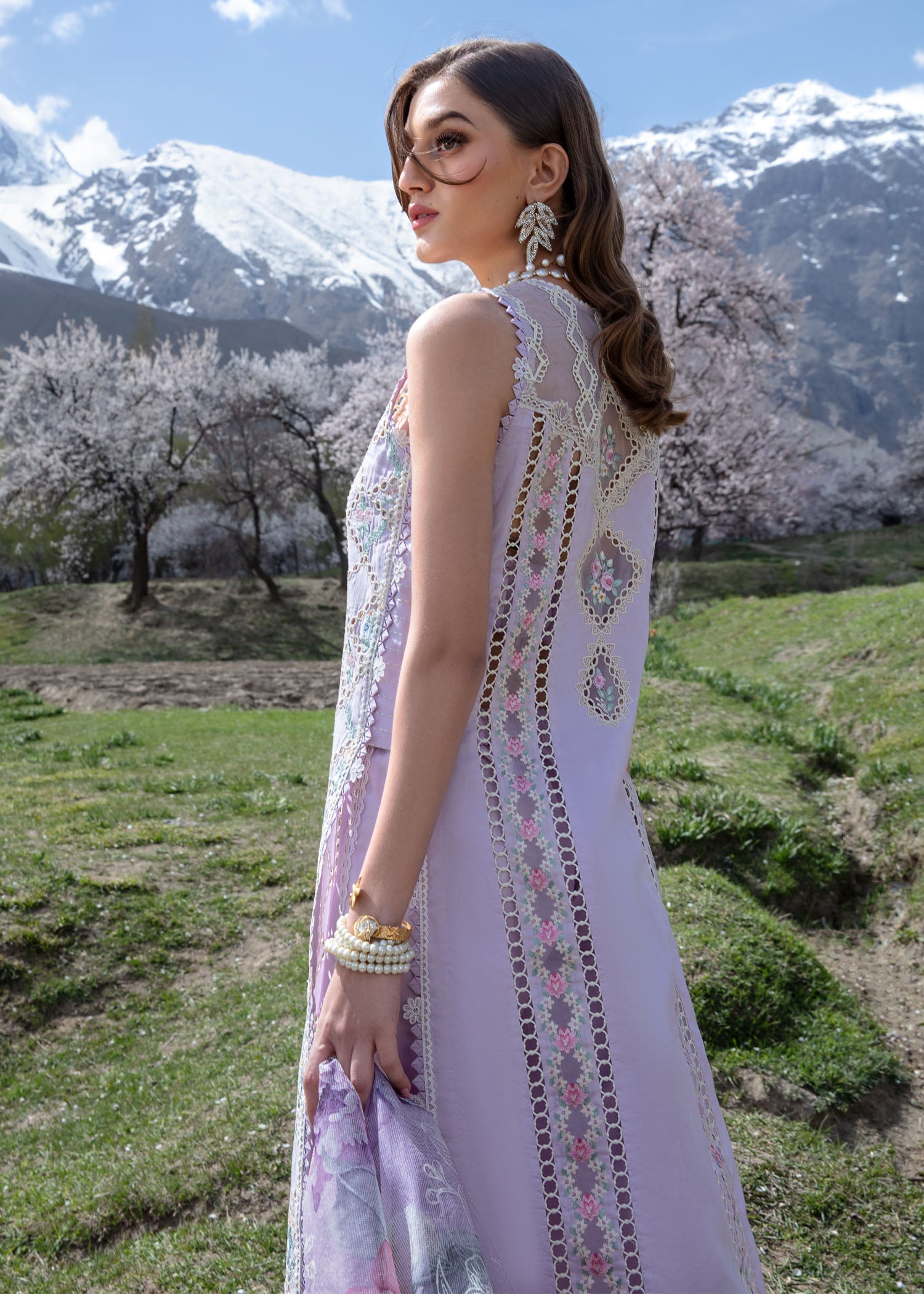 Crimson | Lawn 2024 | A Floral Mesh - Lavender - Official Crimson stockist in UK - Sakeena London