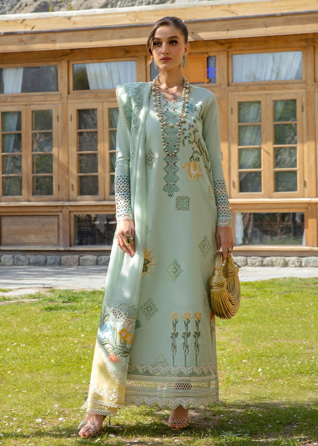 Crimson | Lawn 2024 | Into The Wild - Aqua - Official Crimson stockist in UK - Sakeena London