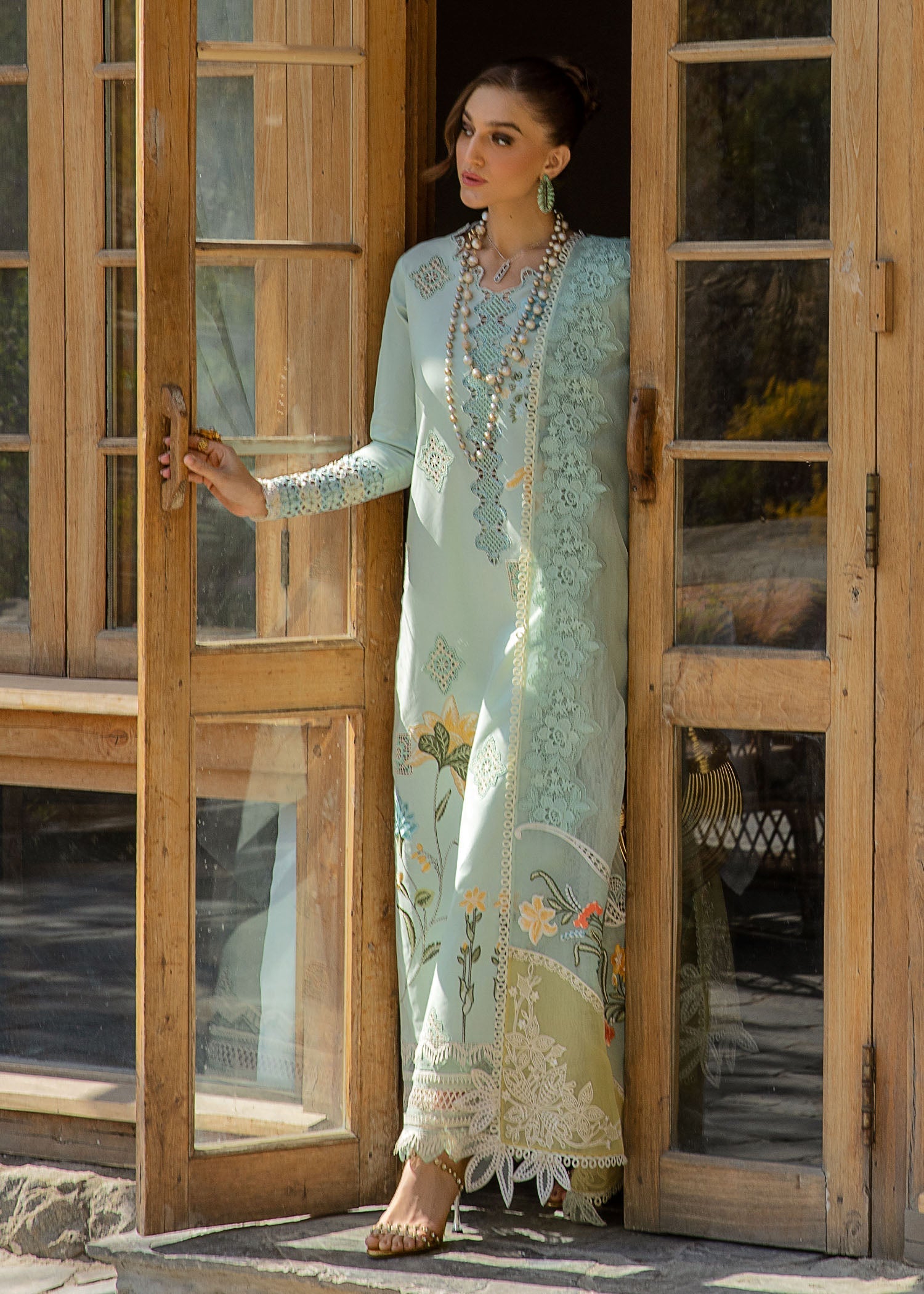 Crimson | Lawn 2024 | Into The Wild - Aqua - Official Crimson stockist in UK - Sakeena London