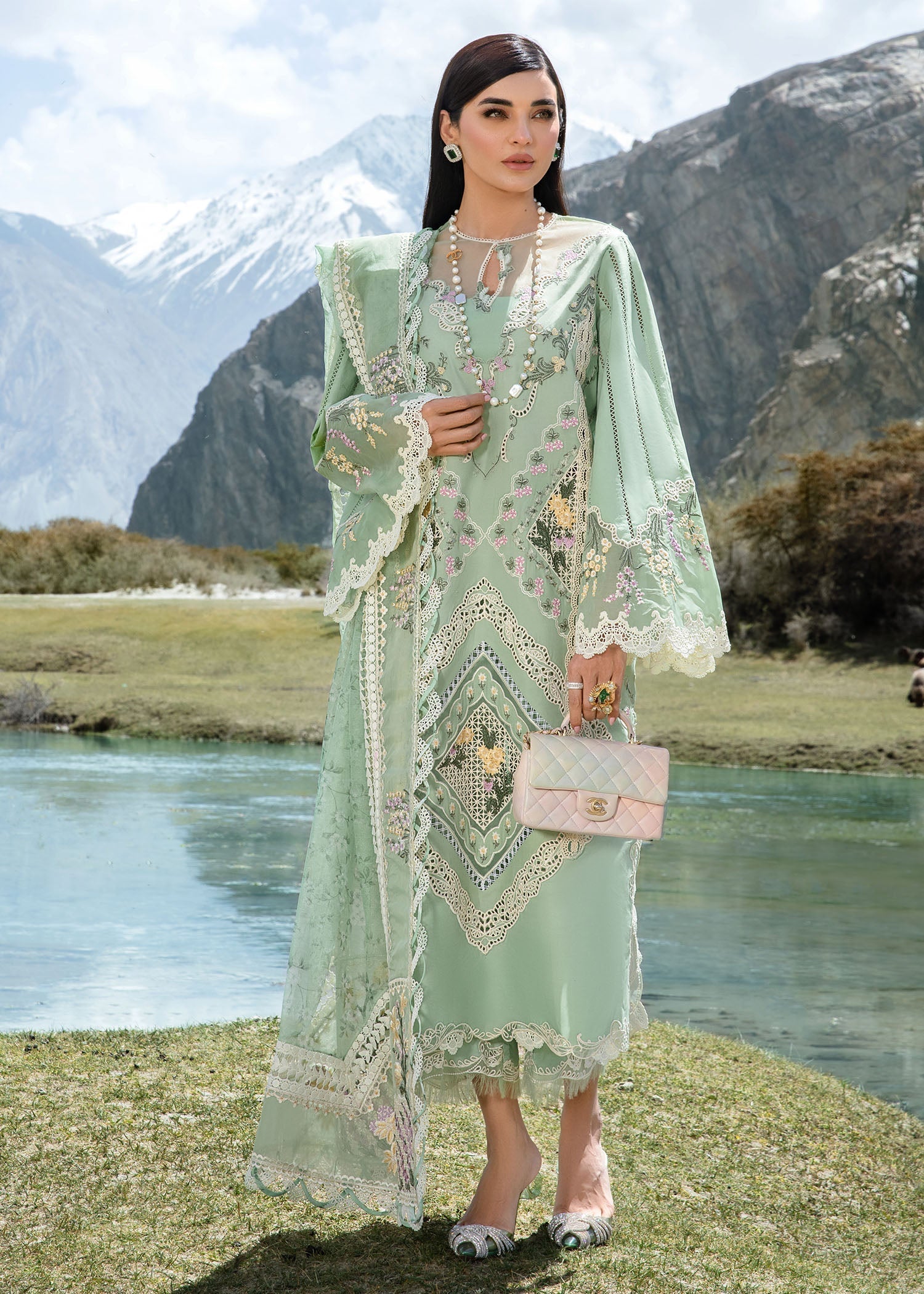 Crimson | Lawn 2024 | A French Brunch - Sage - Official Crimson stockist in UK - Sakeena London