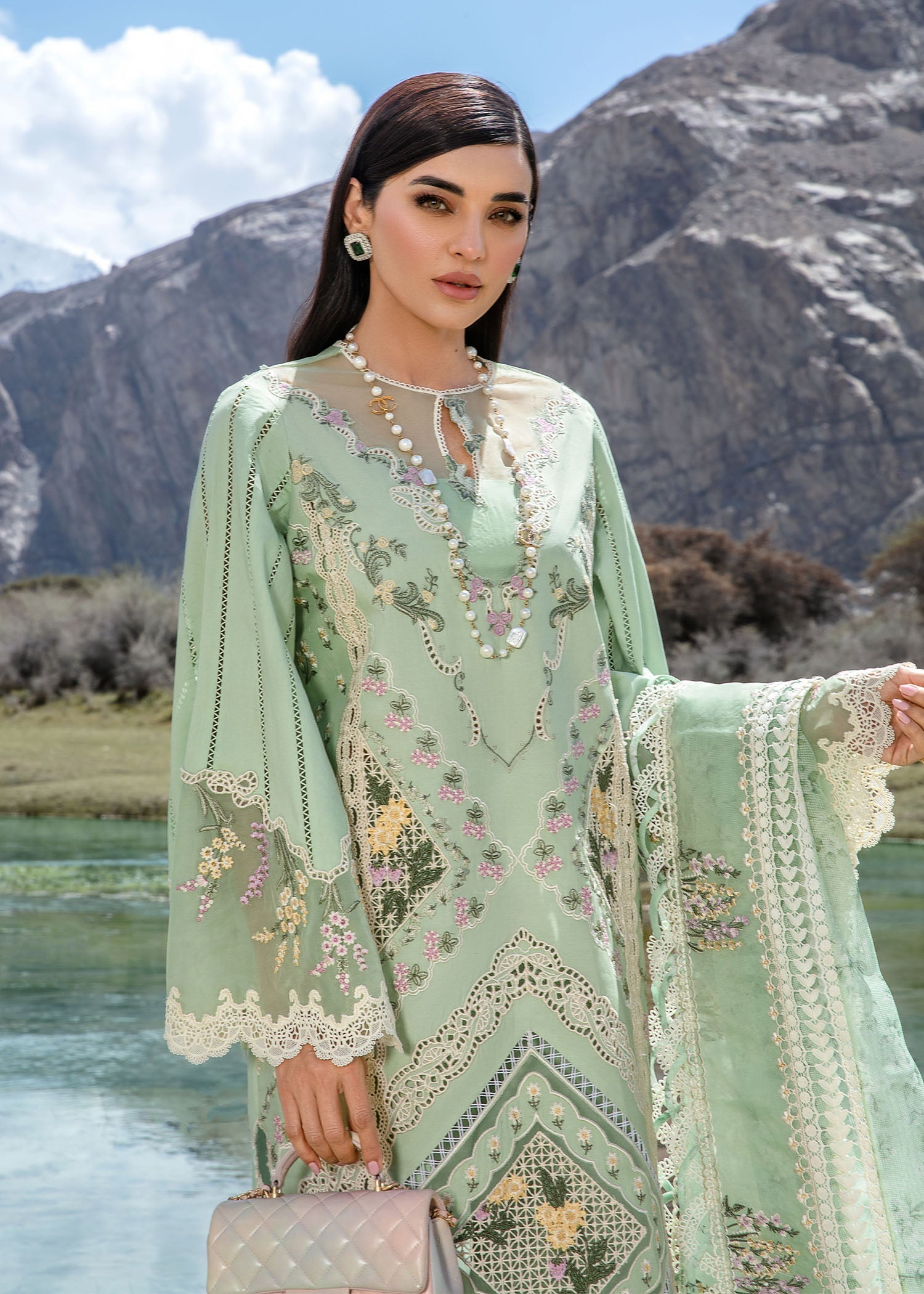 Crimson | Lawn 2024 | A French Brunch - Sage - Official Crimson stockist in UK - Sakeena London