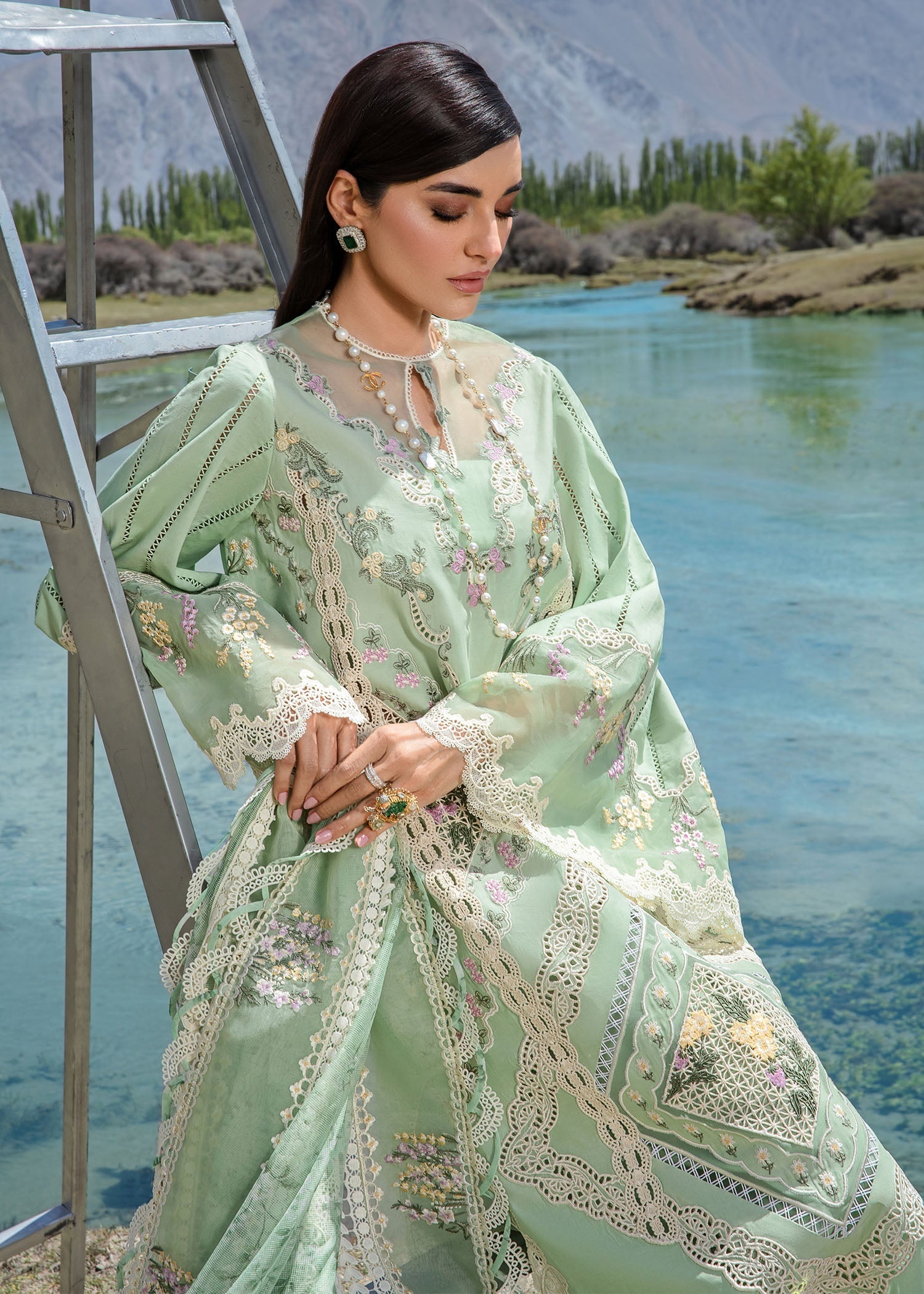 Crimson | Lawn 2024 | A French Brunch - Sage - Official Crimson stockist in UK - Sakeena London