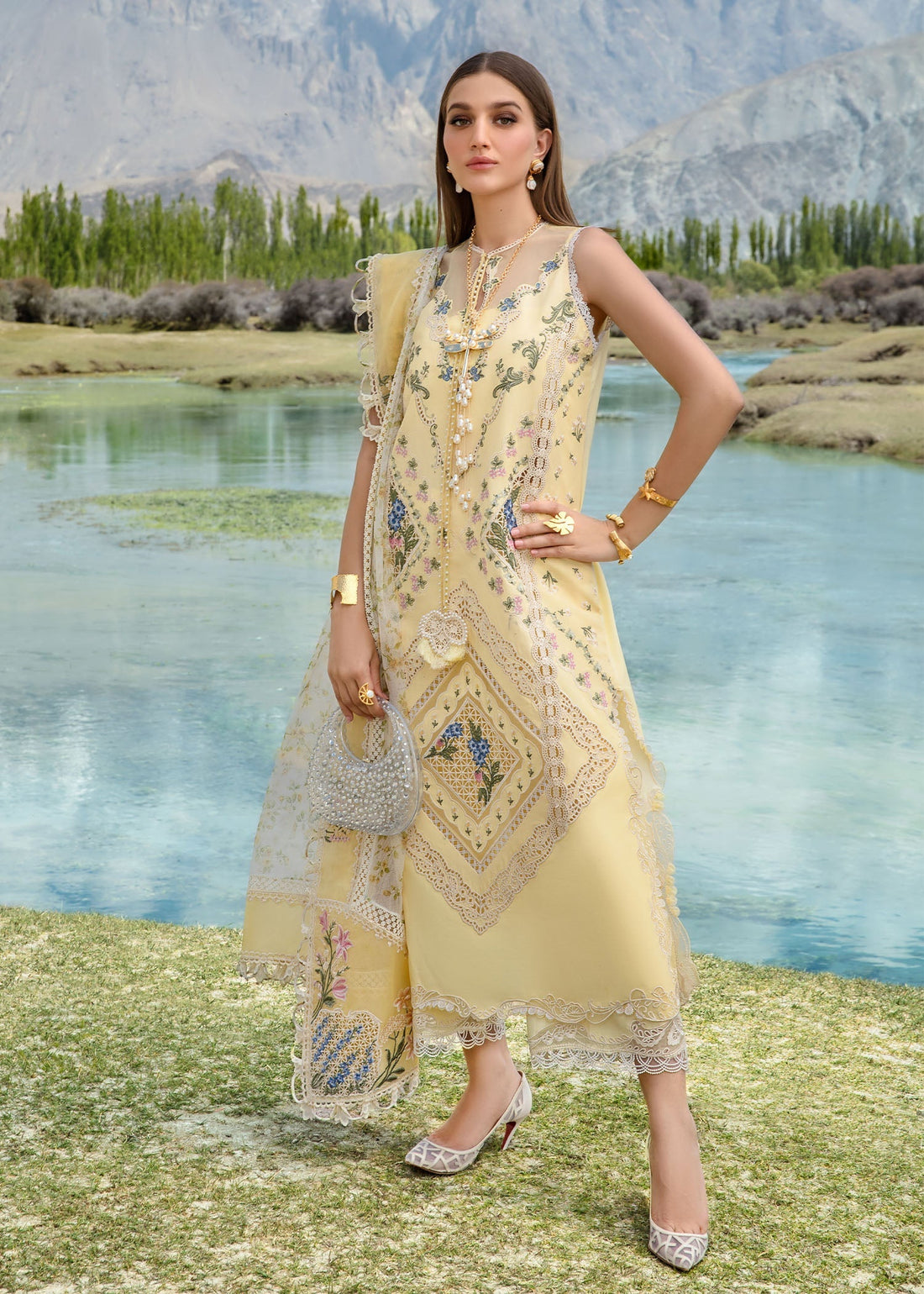 Crimson | Lawn 2024 | A French Brunch - Sunflower Yellow - Official Crimson stockist in UK - Sakeena London