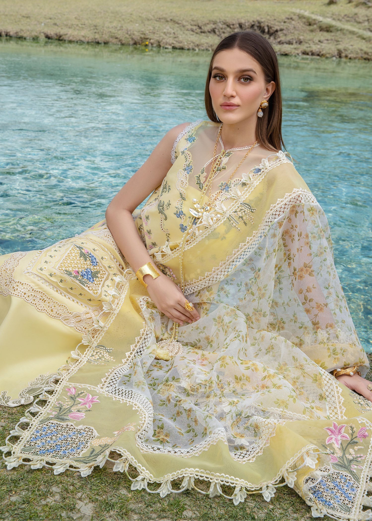 Crimson | Lawn 2024 | A French Brunch - Sunflower Yellow - Official Crimson stockist in UK - Sakeena London