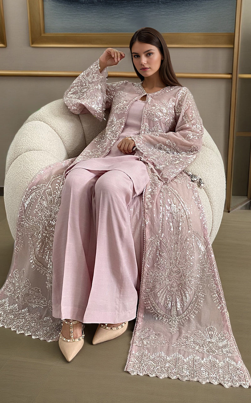 Threads and Motifs | Formal Dresses 25 | Net Embroidered Jacket - Official Threads and Motifs stockist in UK - Sakeena London
