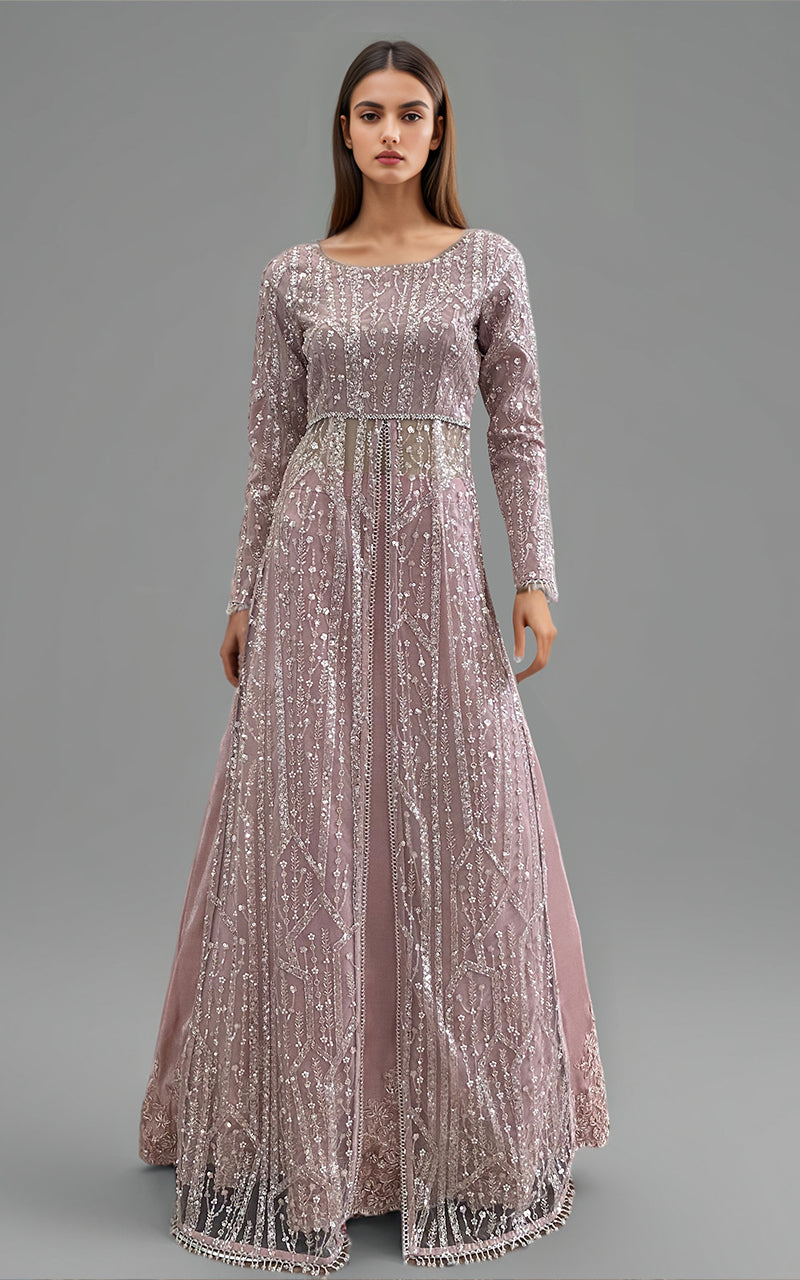 Threads and Motifs | Formal Dresses 25 | Net Embroidered Maxi with Skirt - Official Threads and Motifs stockist in UK - Sakeena London