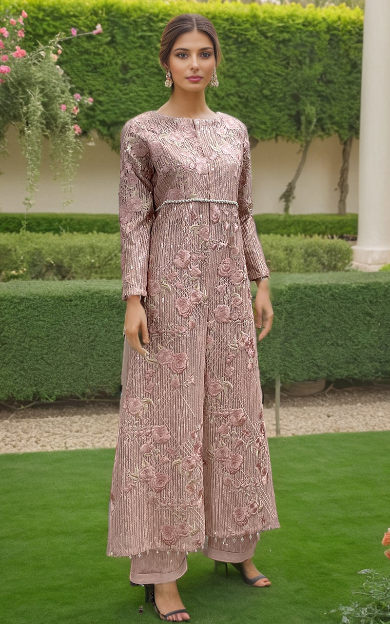 Threads and Motifs | Formal Dresses 25 | Net Embroidered Jacket With Trouser - Official Threads and Motifs stockist in UK - Sakeena London