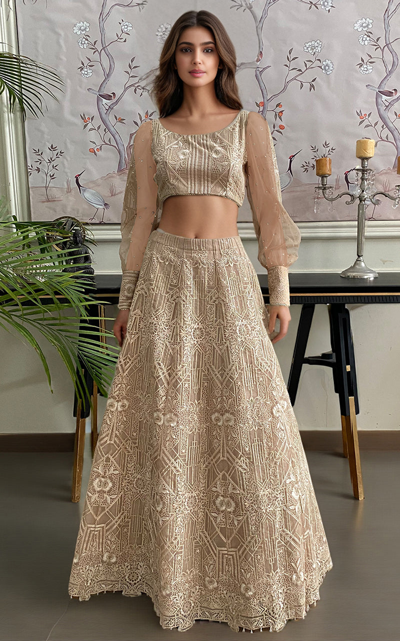 Threads and Motifs | Formal Dresses 25 | Organza Embroidered Blouse And Embroidered Lehenga - Official Threads and Motifs stockist in UK - Sakeena London