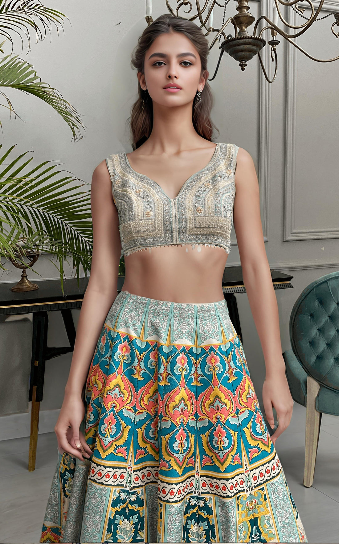 Threads and Motifs | Formal Dresses 25 | Embroidered Blouse With Printed Lehenga And Dupatta - Official Threads and Motifs stockist in UK - Sakeena London
