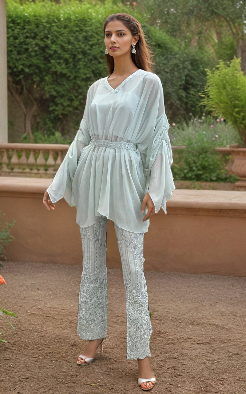 Threads and Motifs | Formal Dresses 25 | Chiffon Top with Organza Embroidered Trouser - Official Threads and Motifs stockist in UK - Sakeena London