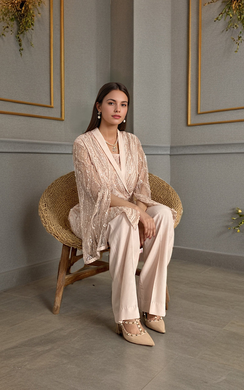 Threads and Motifs | Formal Dresses 25 | Net Embroidered Jacket With Trouser - Official Threads and Motifs stockist in UK - Sakeena London