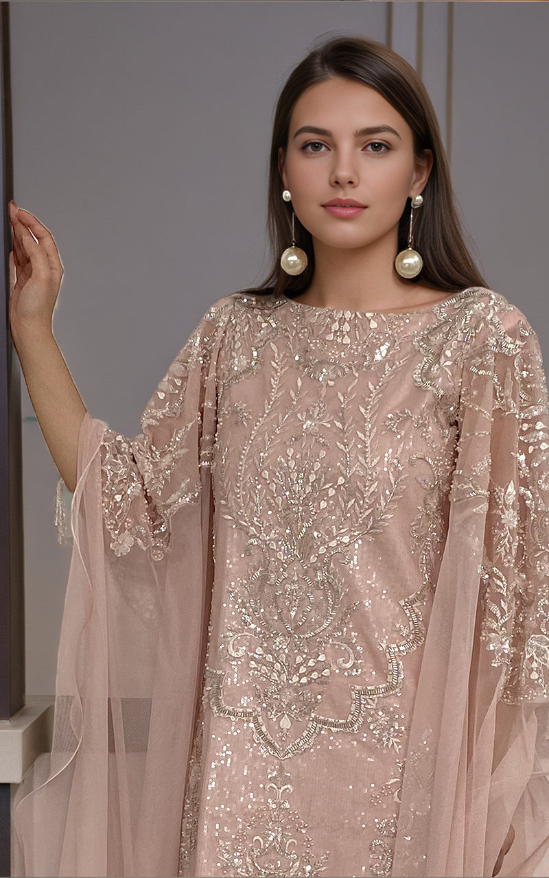 Threads and Motifs | Formal Dresses 25 | Net Embroidered Shirt - Official Threads and Motifs stockist in UK - Sakeena London