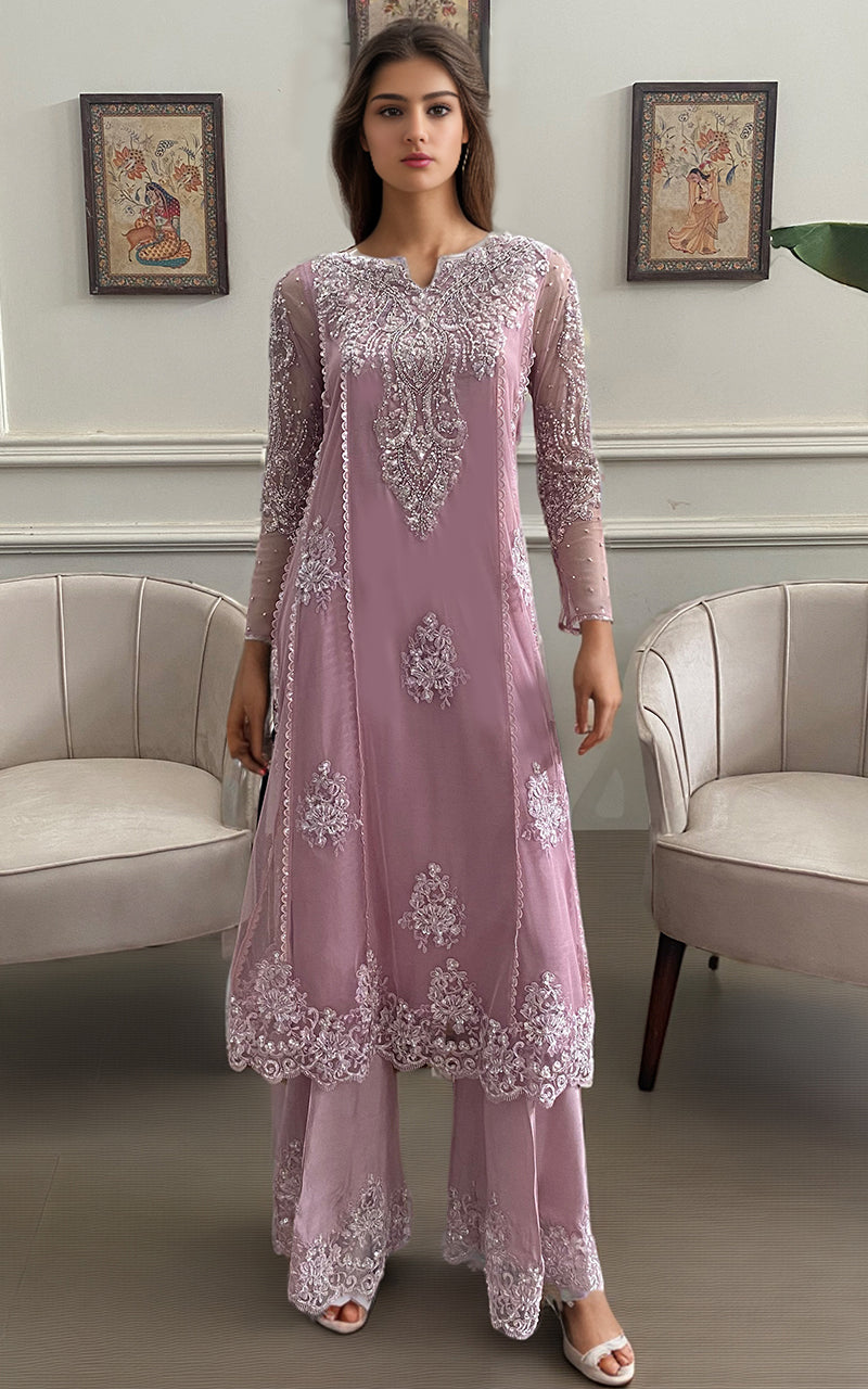 Threads and Motifs | Formal Dresses 25 | NET EMBROIDERD SHIRT WITH TROUSER - Official Threads and Motifs stockist in UK - Sakeena London