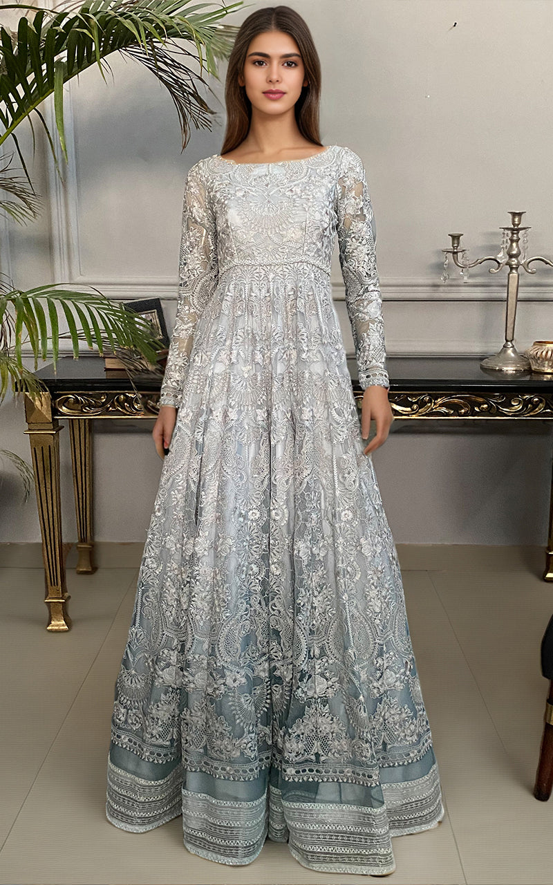 Threads and Motifs | Formal Dresses 25 | Net Embroidered Maxi - Official Threads and Motifs stockist in UK - Sakeena London