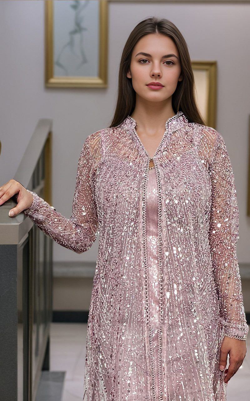 Threads and Motifs | Formal Dresses 25 | Net Embroidered Jacket With Maxi - Official Threads and Motifs stockist in UK - Sakeena London