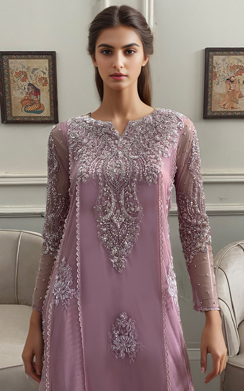 Threads and Motifs | Formal Dresses 25 | NET EMBROIDERD SHIRT WITH TROUSER - Official Threads and Motifs stockist in UK - Sakeena London