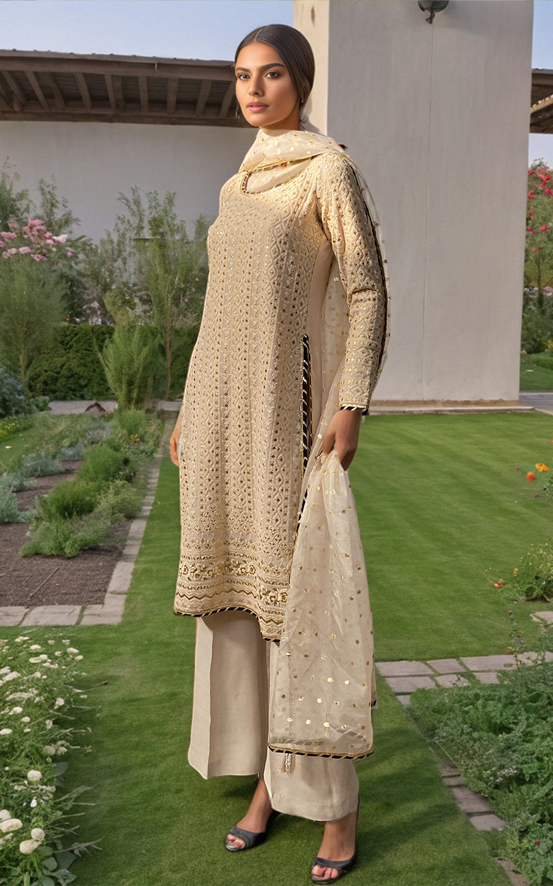 Threads and Motifs | Formal Dresses 25 | Embroidered Shirt With Trouser And Dupatta - Official Threads and Motifs stockist in UK - Sakeena London