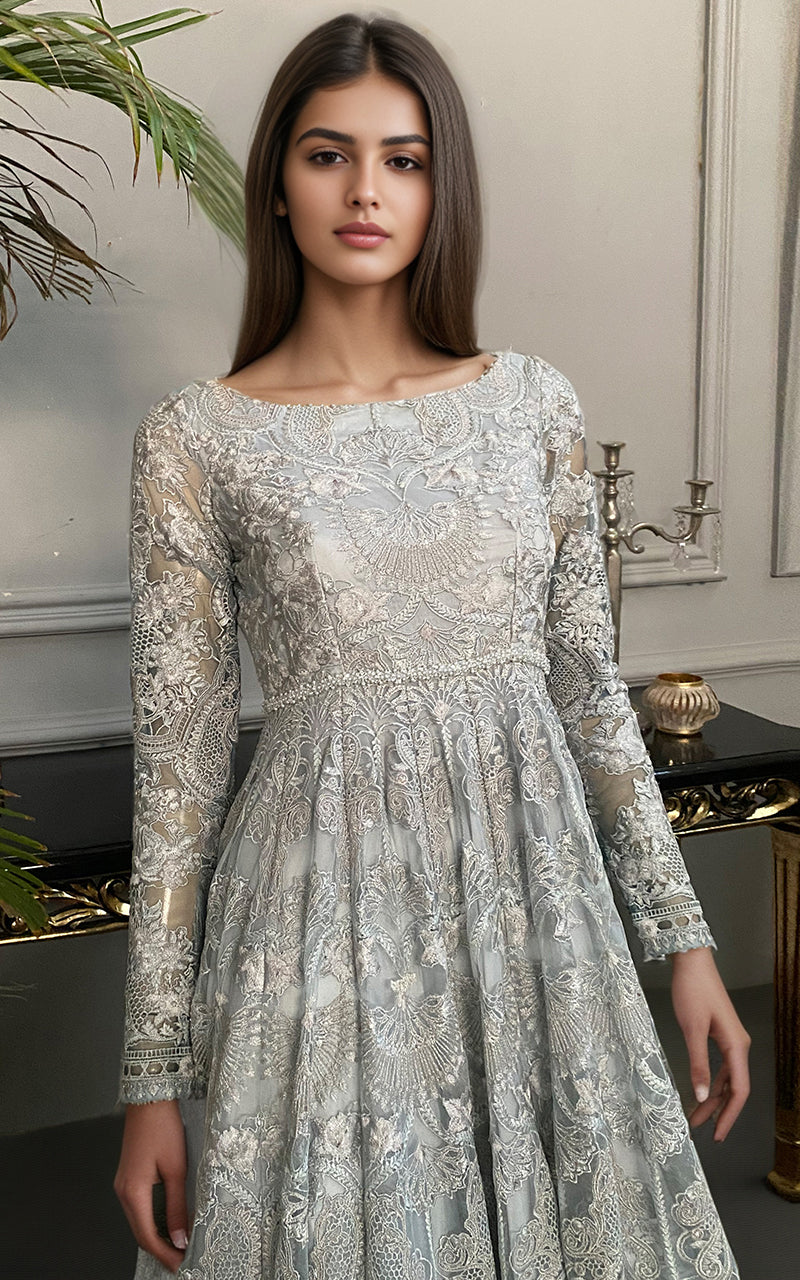 Threads and Motifs | Formal Dresses 25 | Net Embroidered Maxi - Official Threads and Motifs stockist in UK - Sakeena London