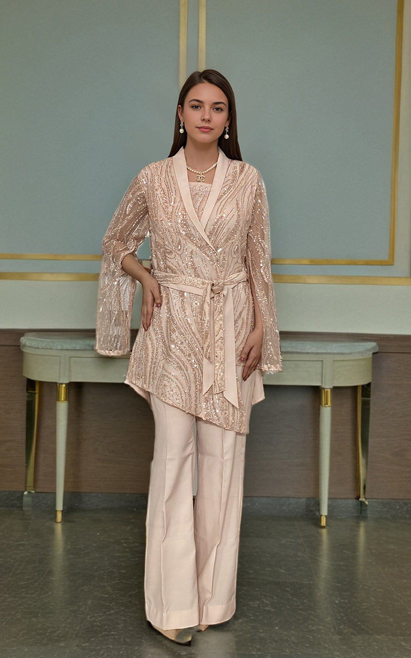 Threads and Motifs | Formal Dresses 25 | Net Embroidered Jacket With Trouser - Official Threads and Motifs stockist in UK - Sakeena London