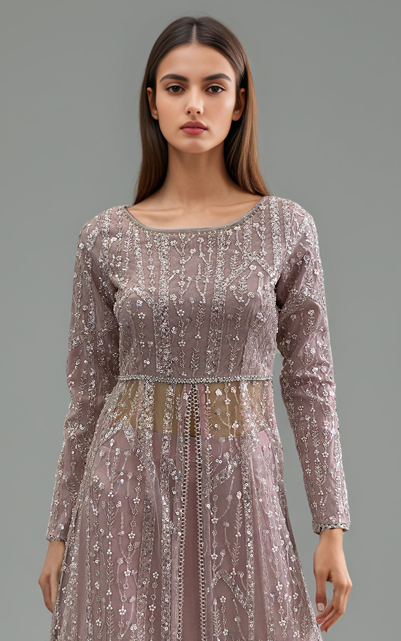 Threads and Motifs | Formal Dresses 25 | Net Embroidered Maxi with Skirt - Official Threads and Motifs stockist in UK - Sakeena London