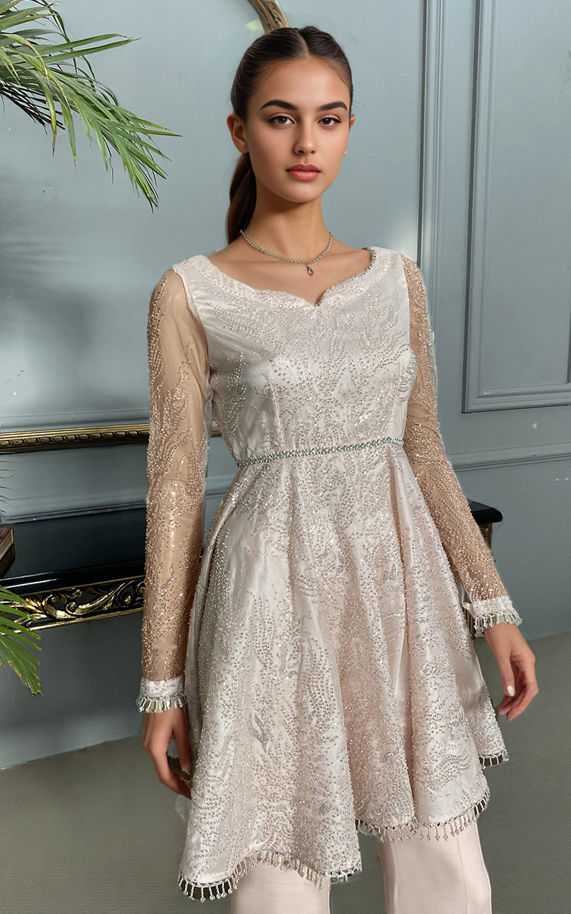 Threads and Motifs | Formal Dresses 25 | Net Embroidered Peplum With Trouser - Official Threads and Motifs stockist in UK - Sakeena London